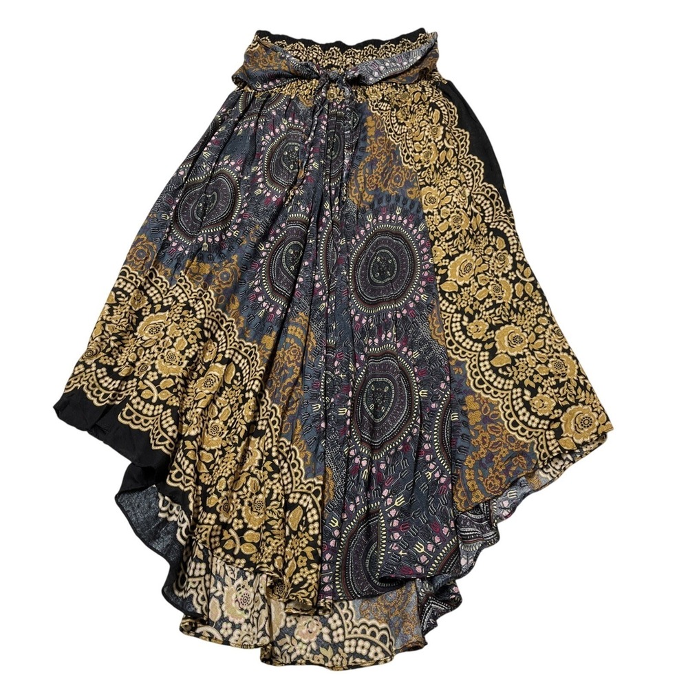 Boho Maxi Skirt Smocked Tie Waistโ Plus OS Bohemian Festival Hippie Coachella
